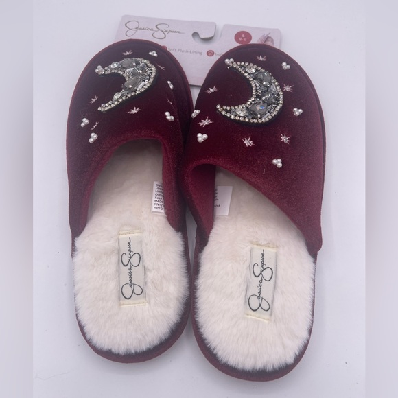 Jessica Simpson Moon & Stars Burgundy Red Slippers Size Large - Picture 1 of 6